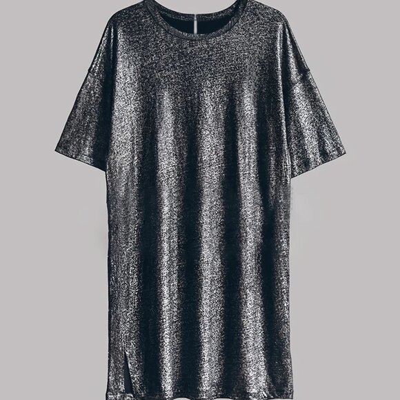 Deep Grey Grunge Streetwear Nian Short Sleeve Mini Dress - Picture 7 of 7